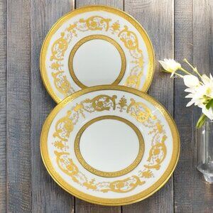 Jules Etienne Fine Porcelain Gold Raised 4.5Inch Bowl Dish Set 2 Made In Paris